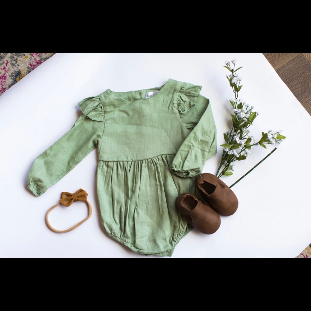 Linen Sage flutter sleeve romper